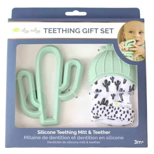 cactus teething mitt and teether gift set